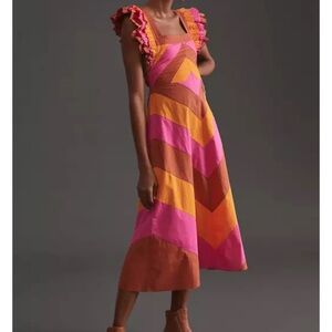 Anthropologie Love the Label ruffled chevron colorblock midi dress
